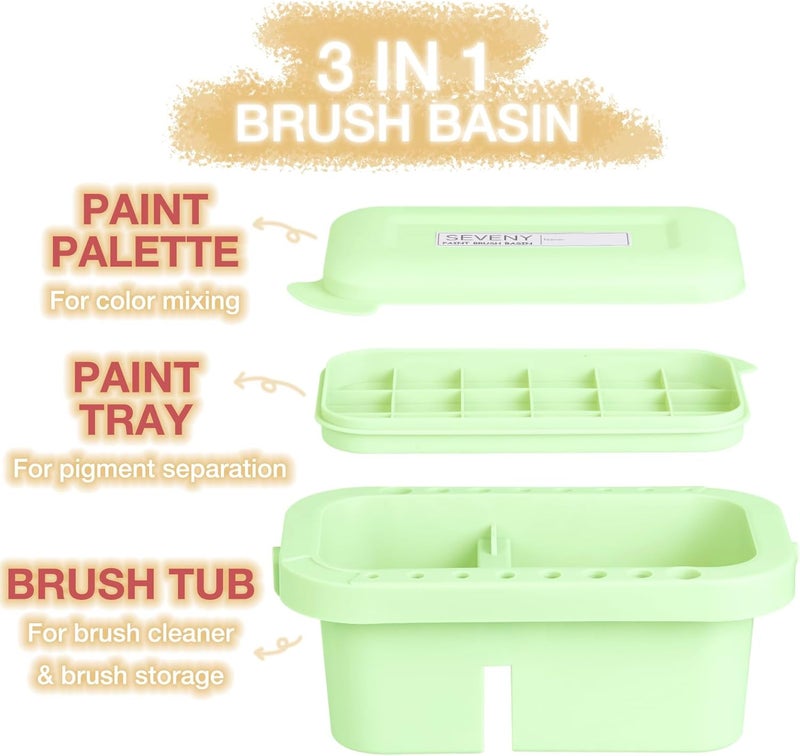 SEVENTY Paint Brush Washer, Artist Basin with Lid & Sponges, Oil Painting Studio Organizer for Acrylic, Watercolor, and Water-Based Paints(Green) - Image 2